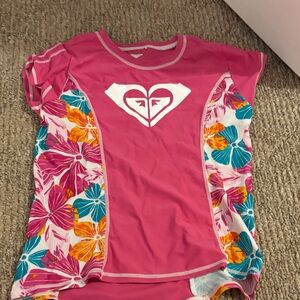 Roxy Girls Pink Floral Panel Short-Sleeve Rashguard